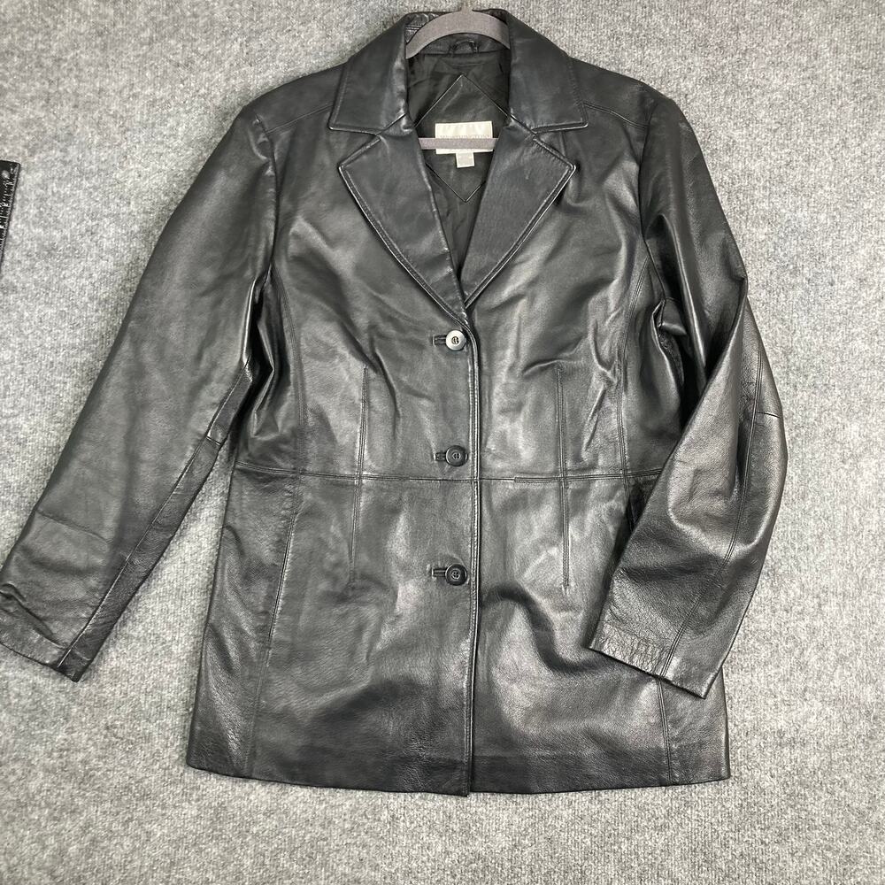 Worthington Jacket Womens Large Black Leather Button Front‎ Blazer Coat
